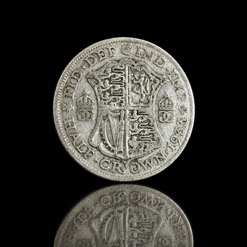 1933 George V silver half crown: Black glass